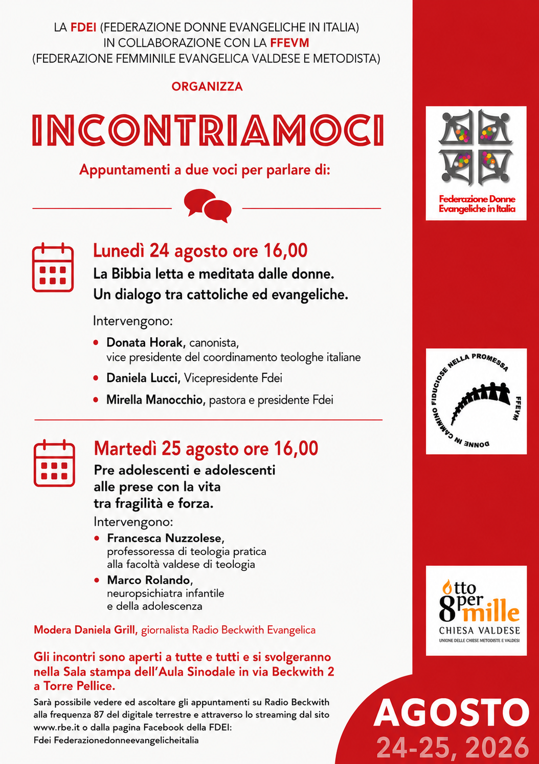 24.08.2026, Torre Pellice (TO): "FDEI-FFEVM Incontriamoci"